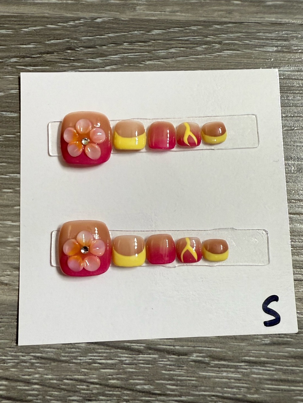 Pink and Yellow Floral Press-On Toe Nails Set